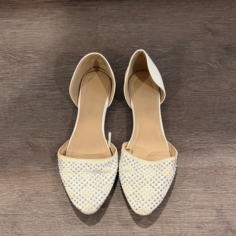 Restricted Cream Flats with Rhinestone Accents